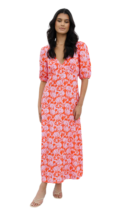 Pink Floral Shadows Midi Dress