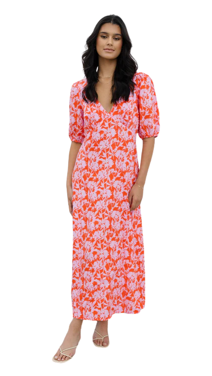 Pink Floral Shadows Midi Dress