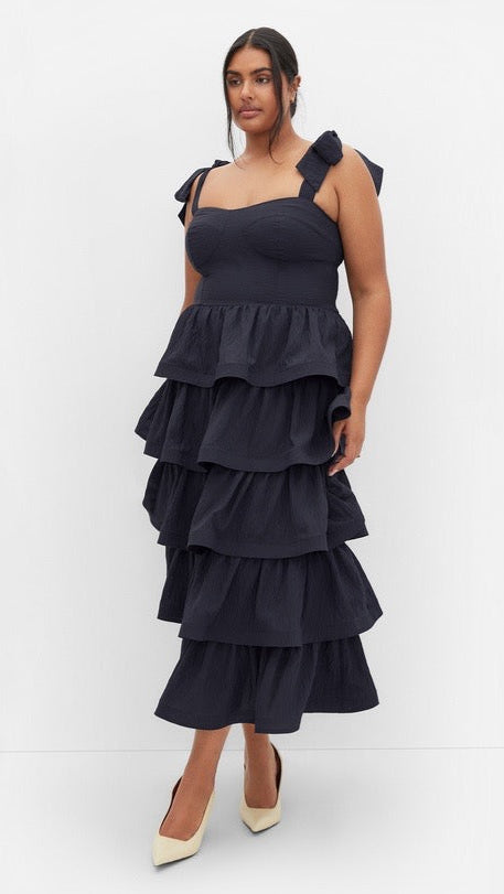 Elina Ruffle Midi Dress
