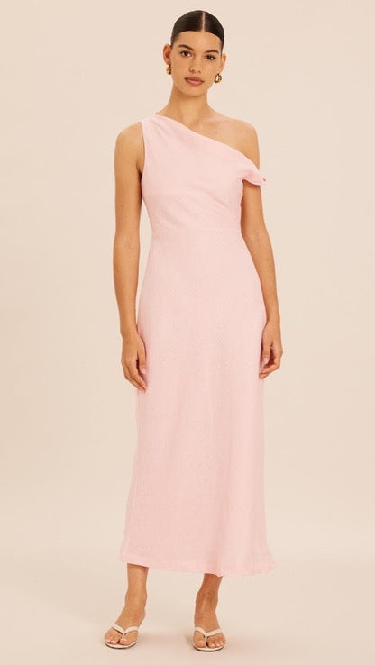 Linen Draped Off Shoulder Midi