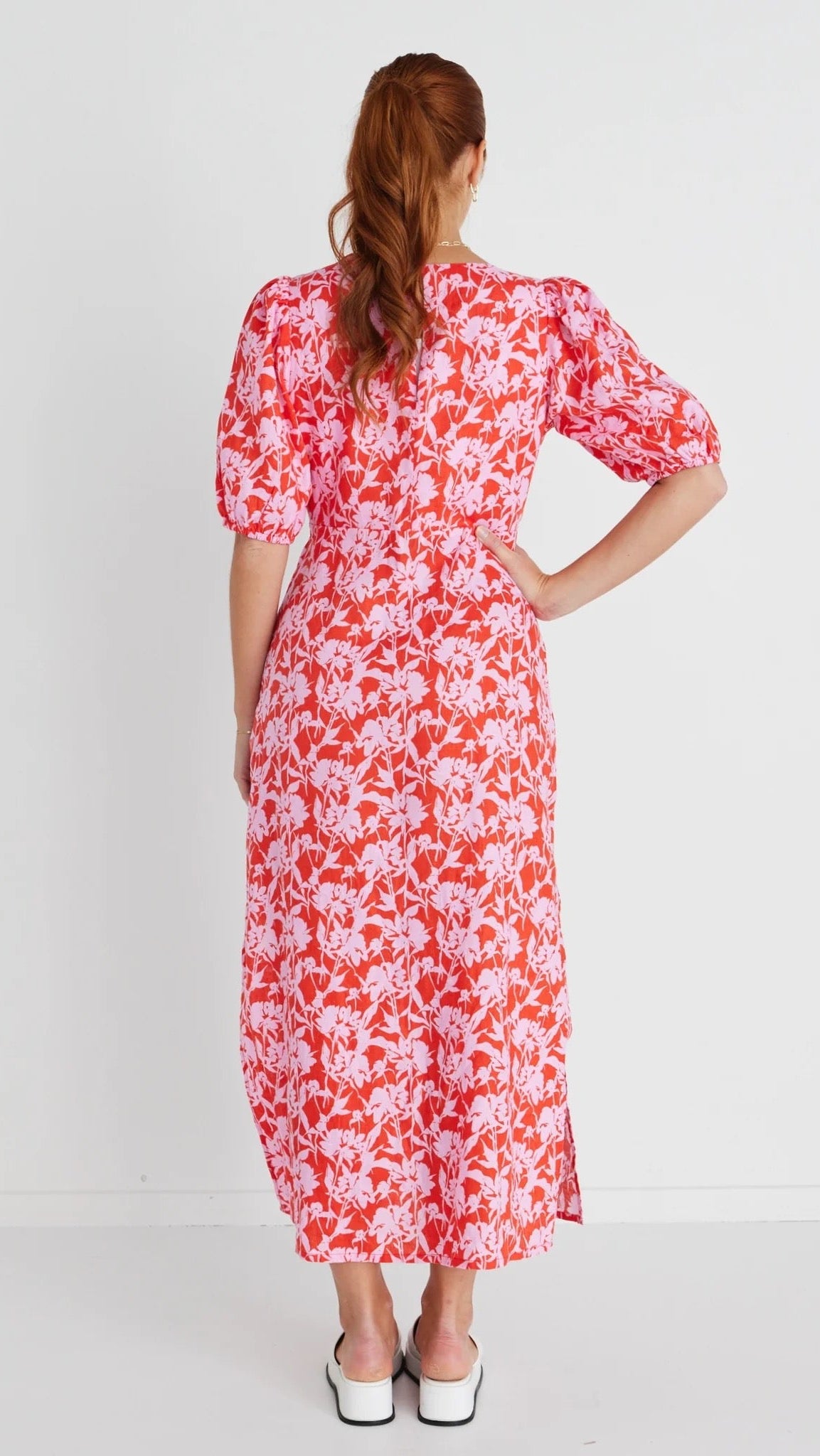 Pink Floral Shadows Midi Dress