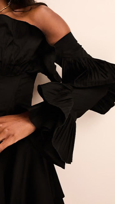 Pleated off Shoulder Dress