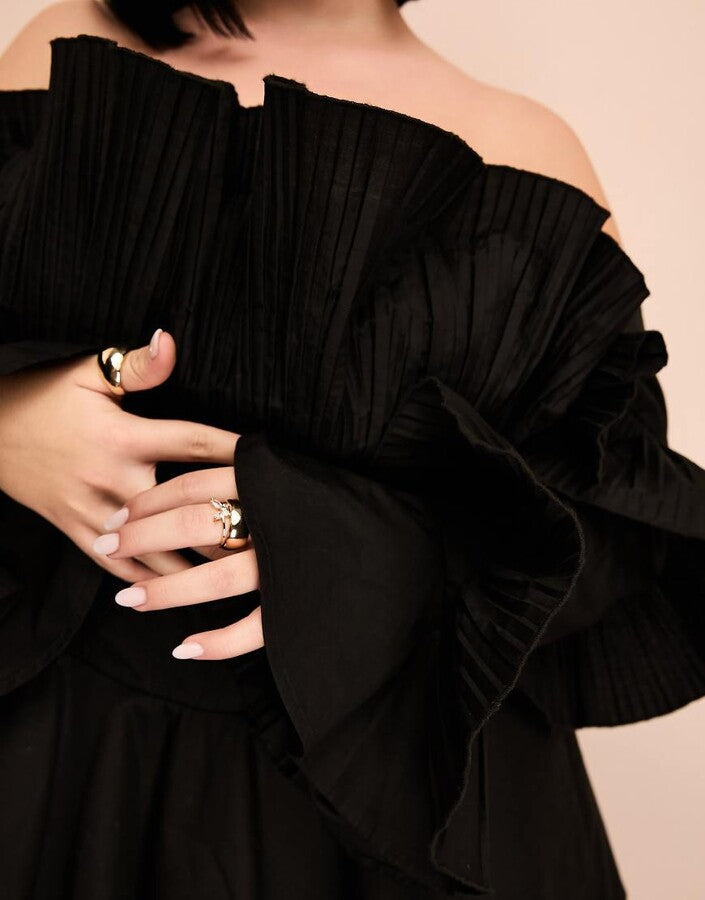 Pleated off Shoulder Dress